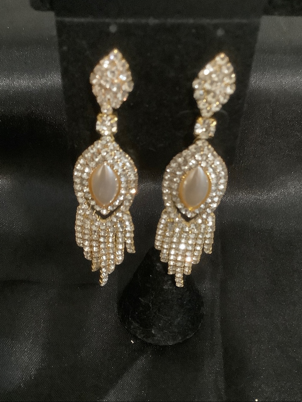 Gold-tone Crystal Drop Earrings with Pearlescent Center